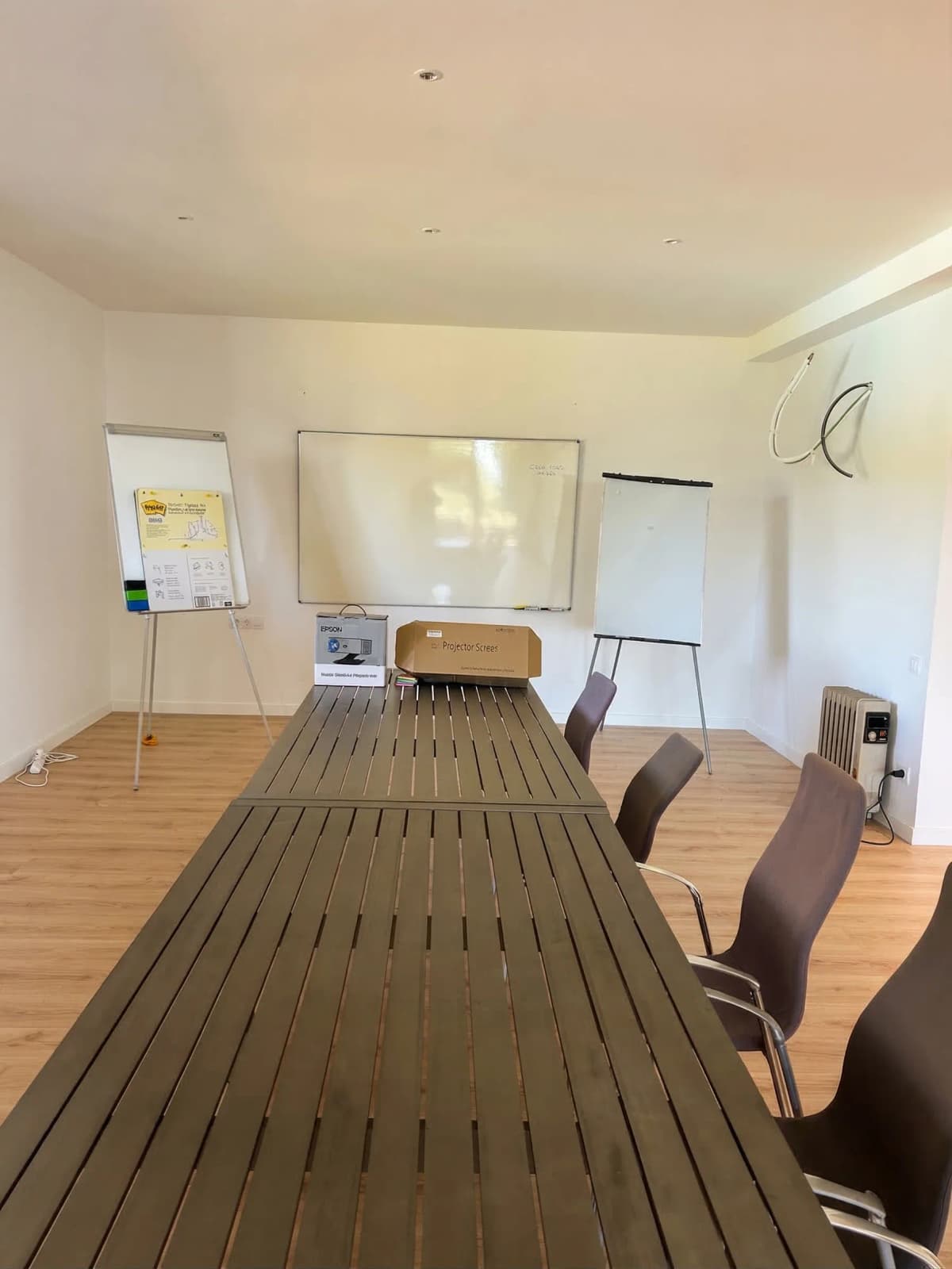 Meeting room with whiteboard and flipchart